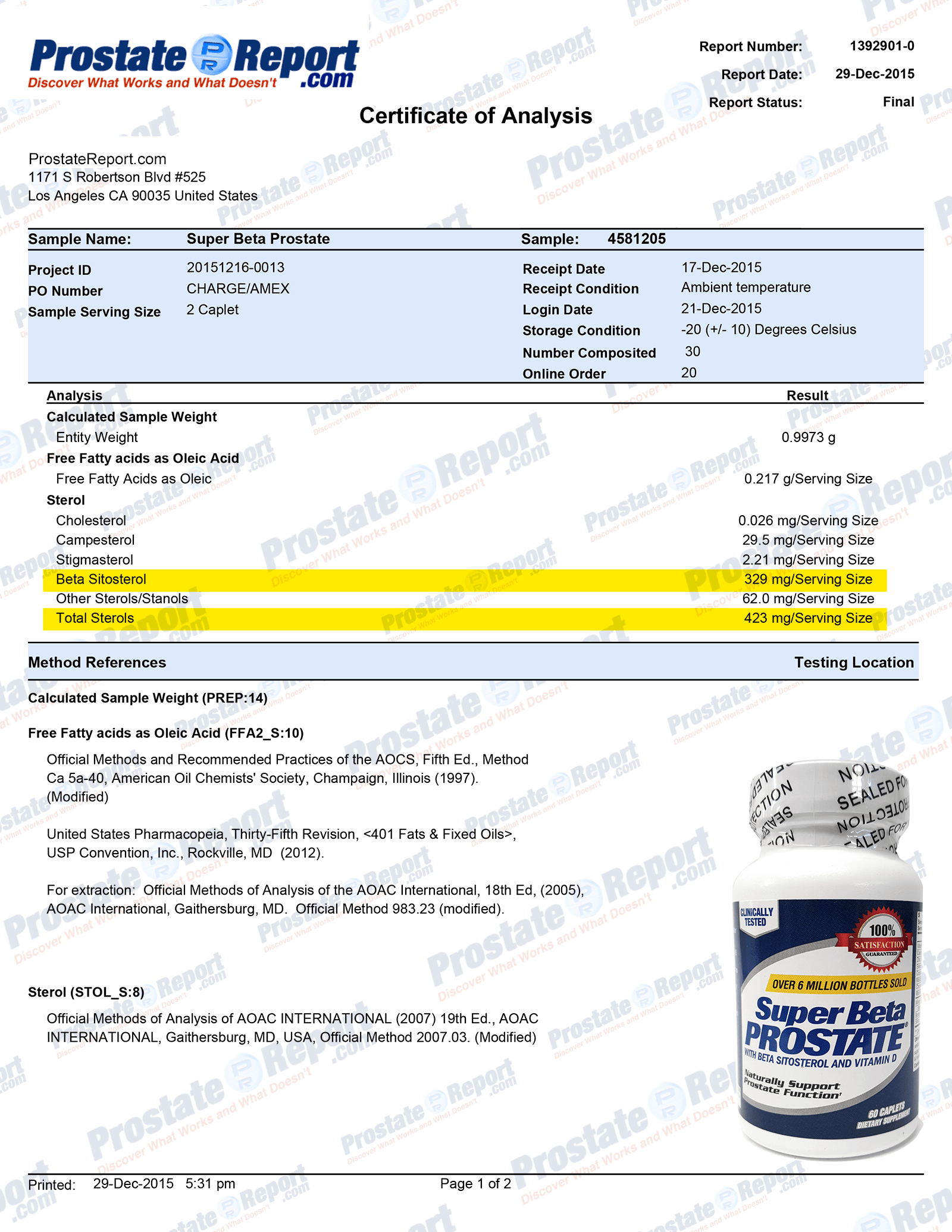 Super Beta Prostate lab report 