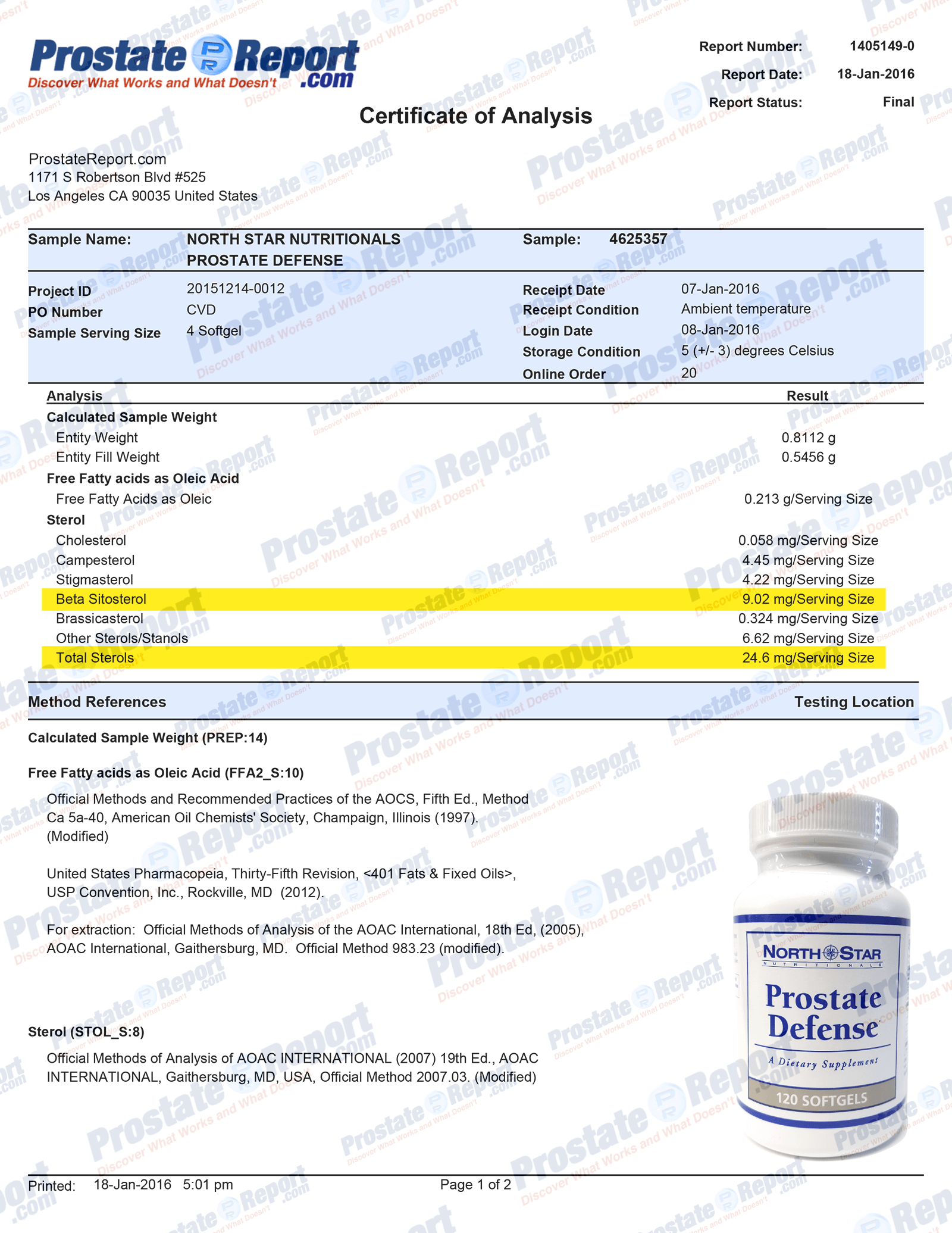 Prostate Defense lab report 