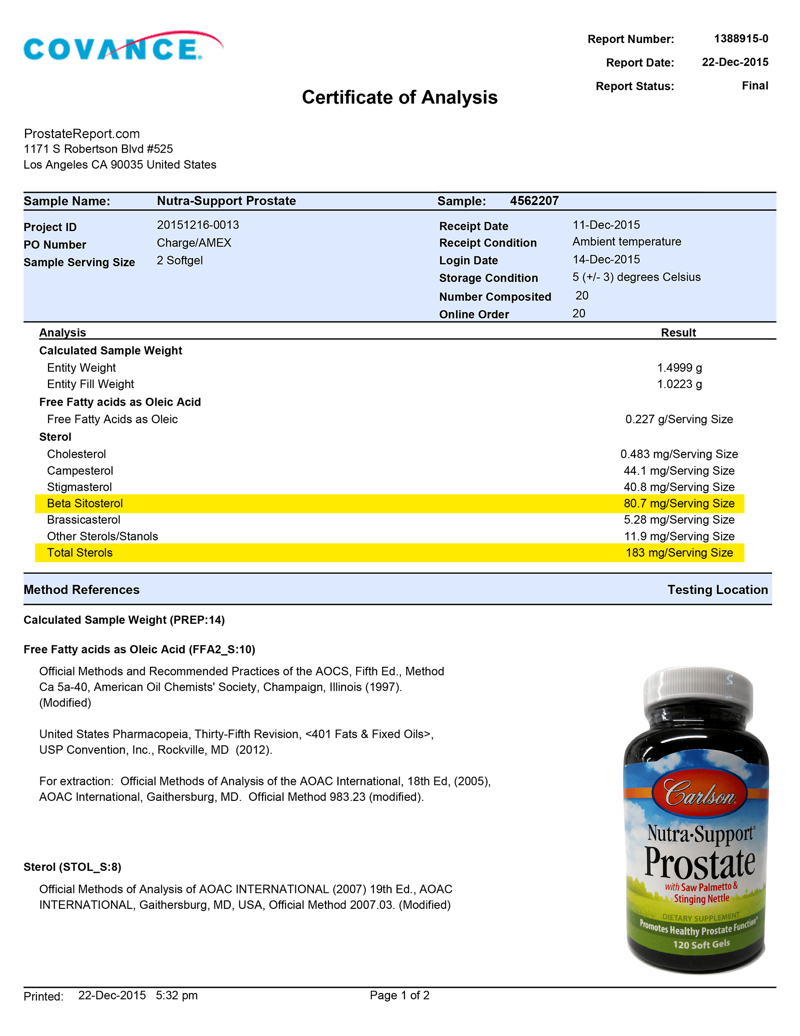 Nutra Support Prostate lab report 