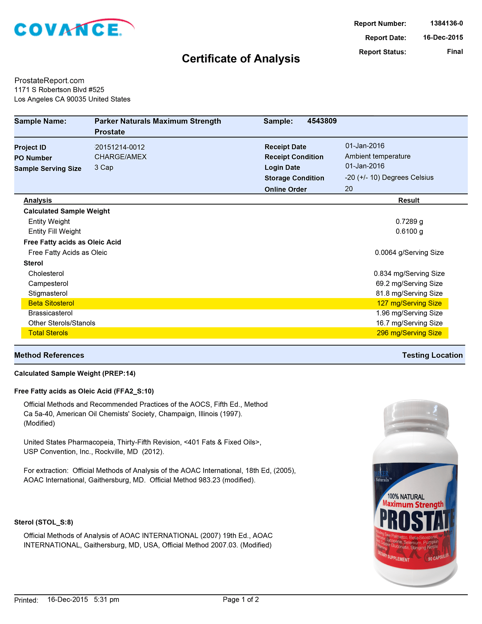 Maximum Strength Prostate lab report 