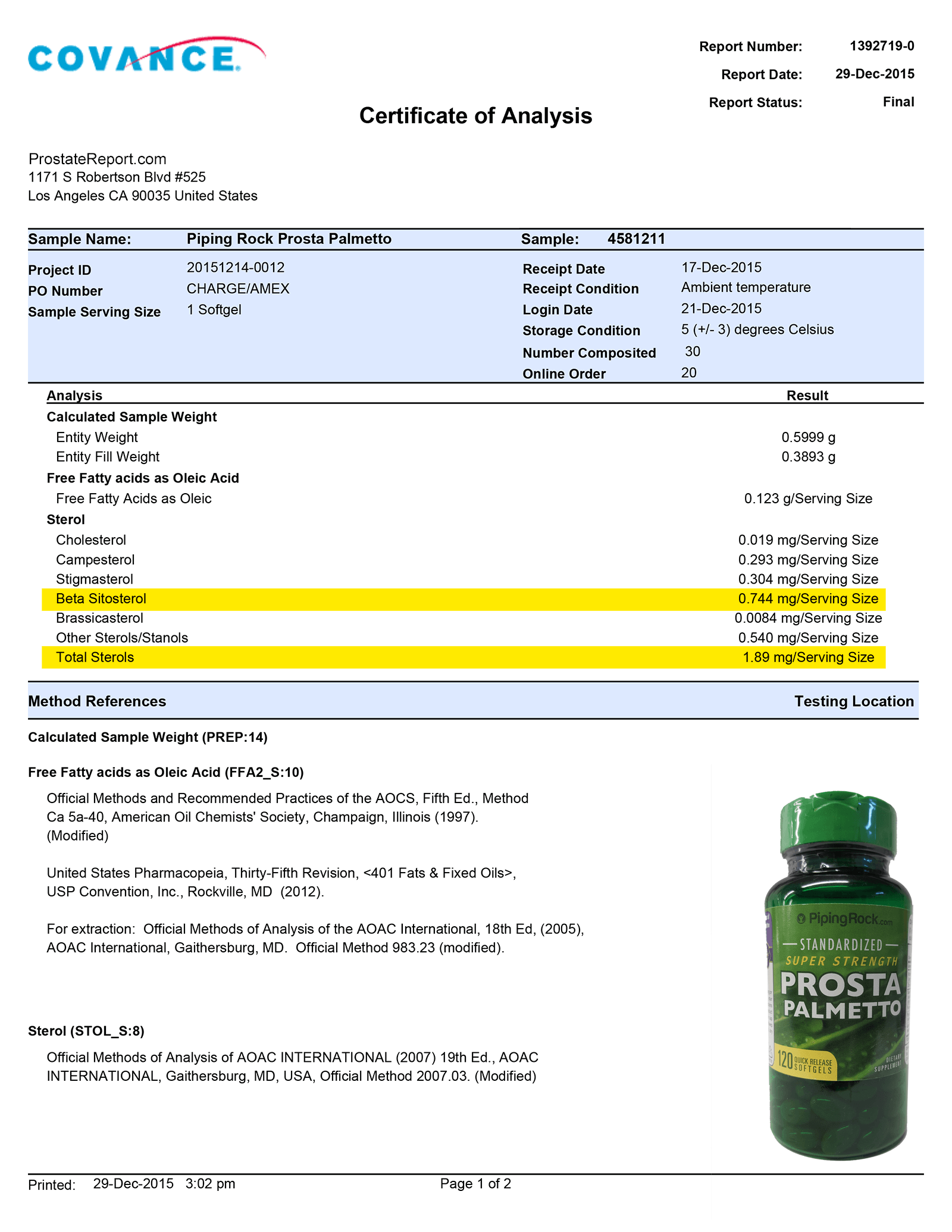 Prosta Palmetto lab report 