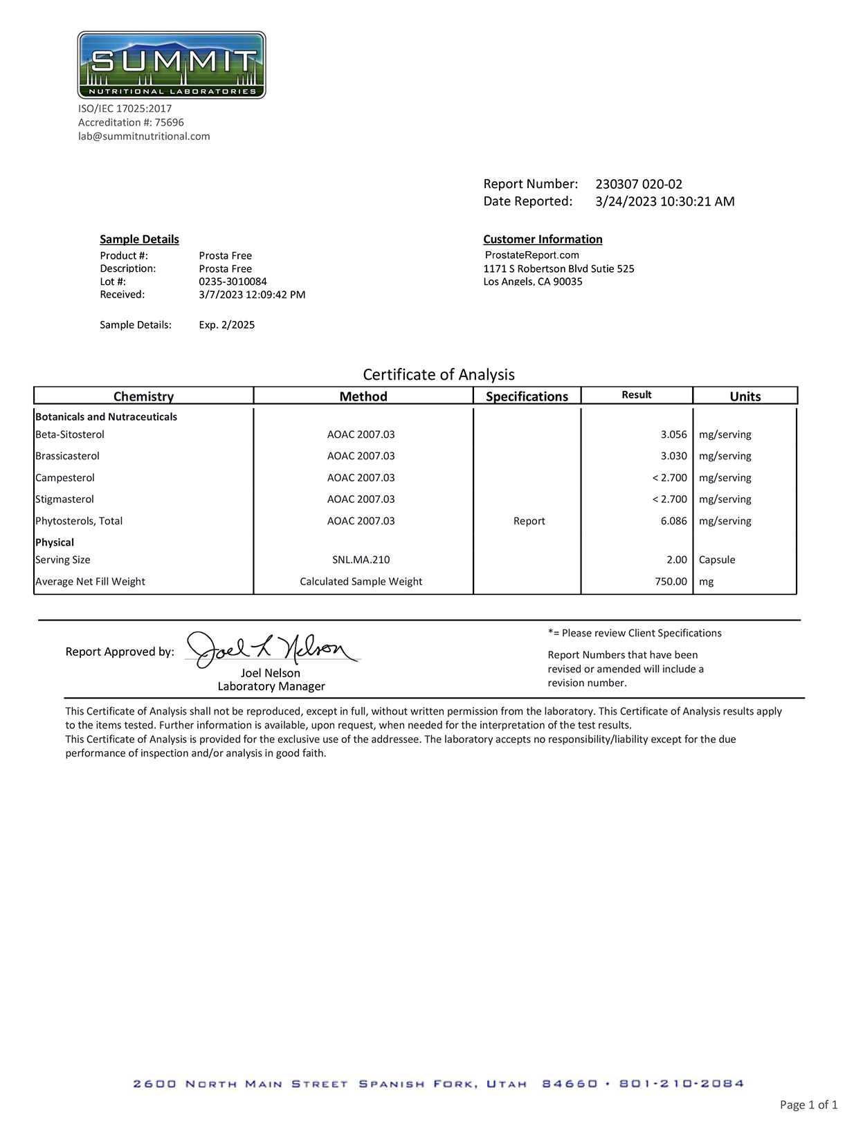 Prosta Free lab report 