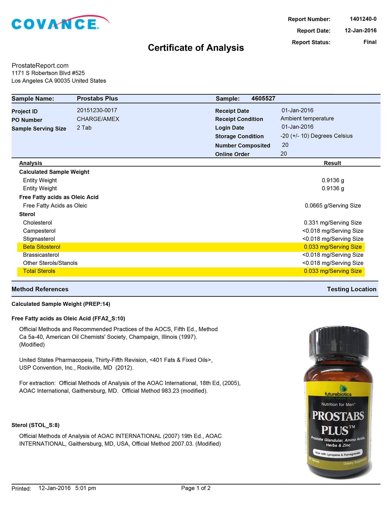 Prostabs Plus lab report 