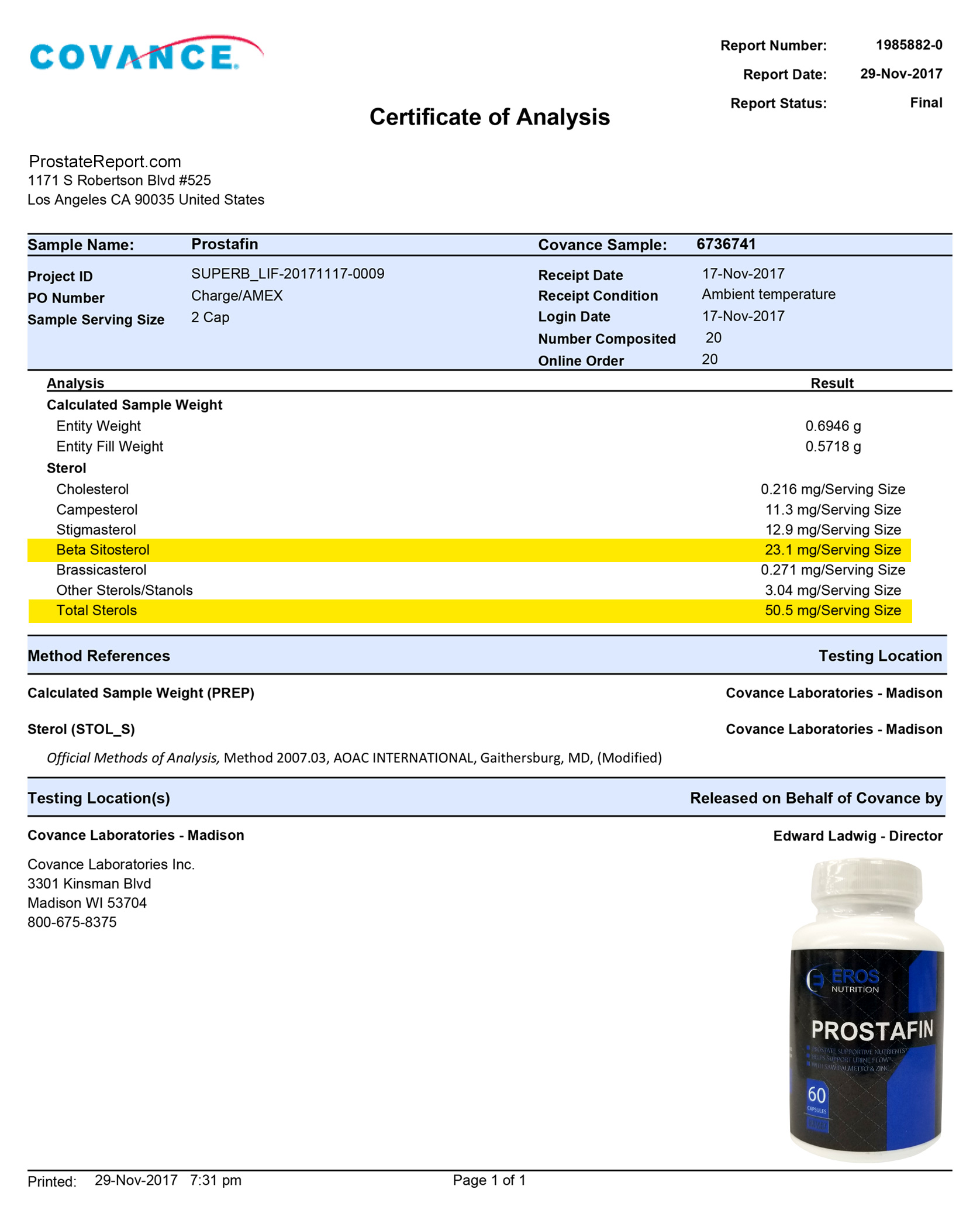 Prostafin lab report 