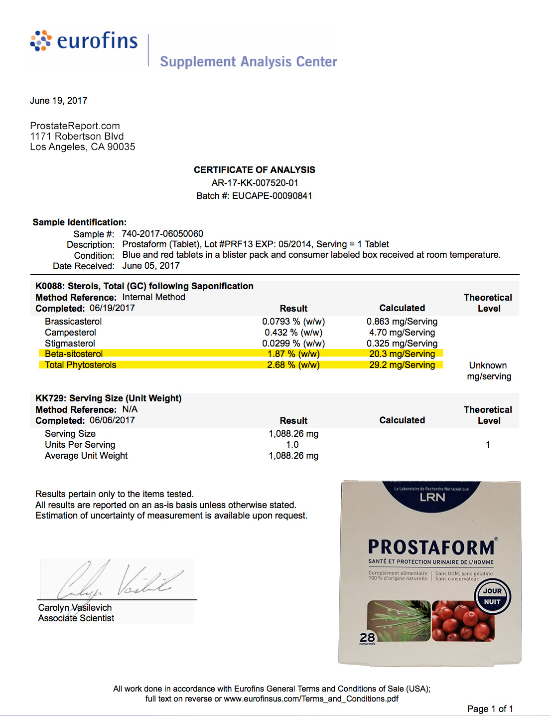 Prostaform lab report 