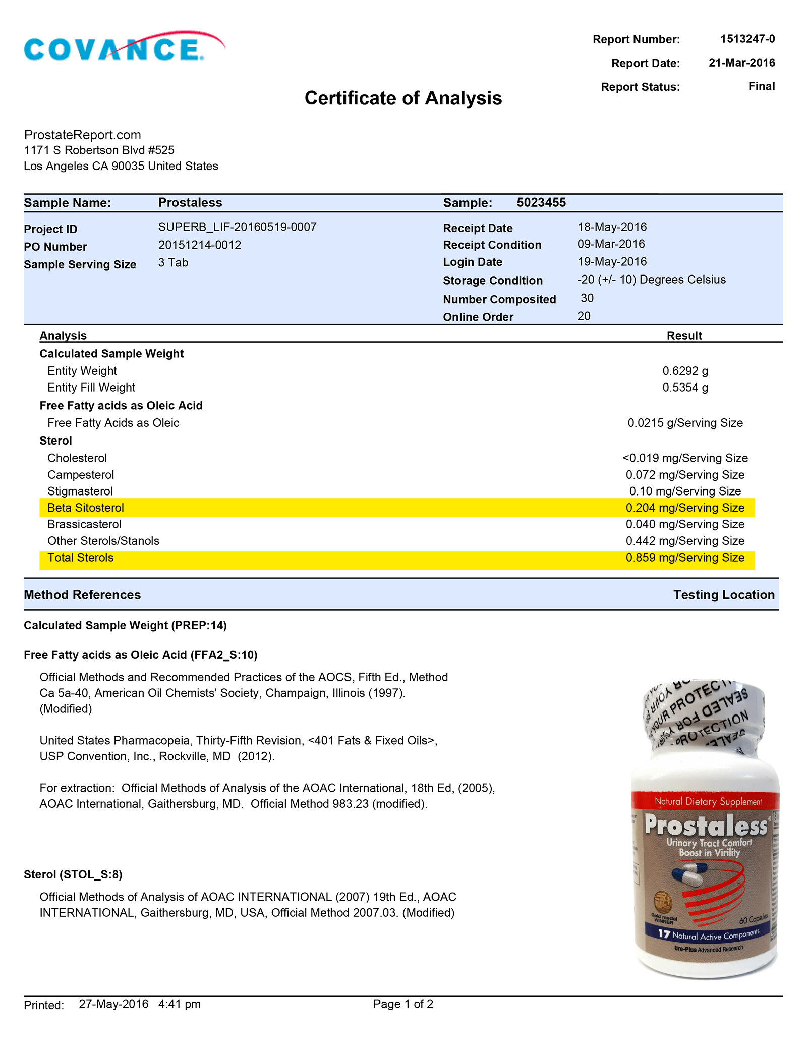 Prostaless lab report 