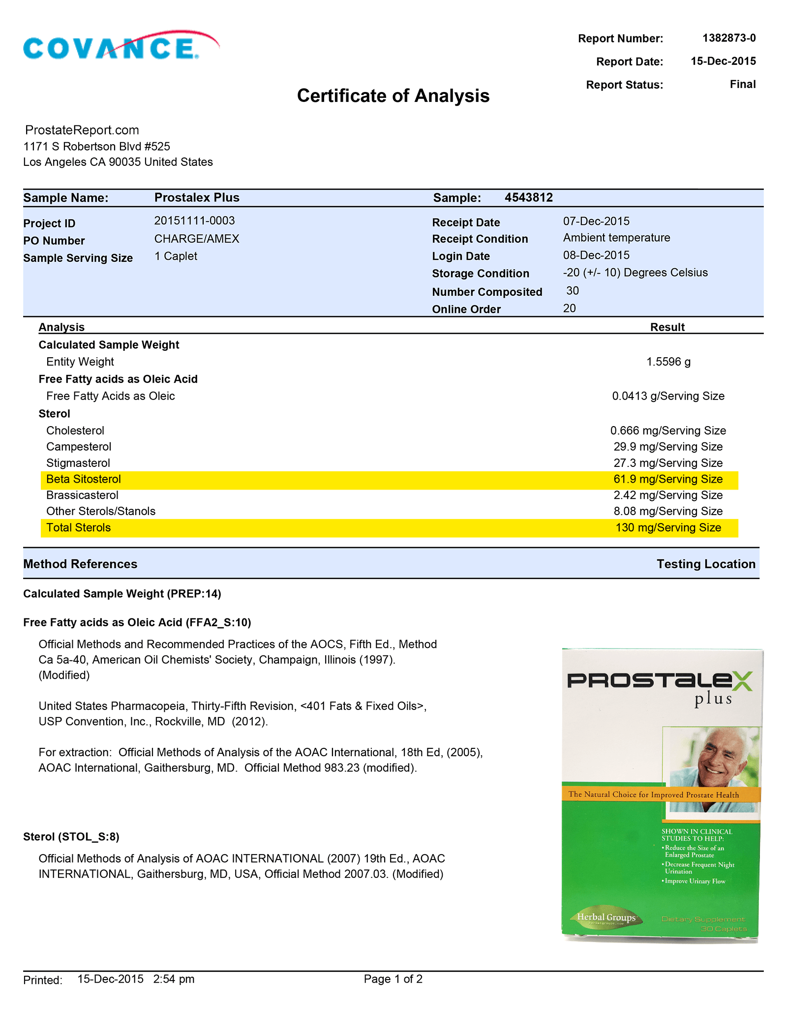 Prostalex Plus lab report 