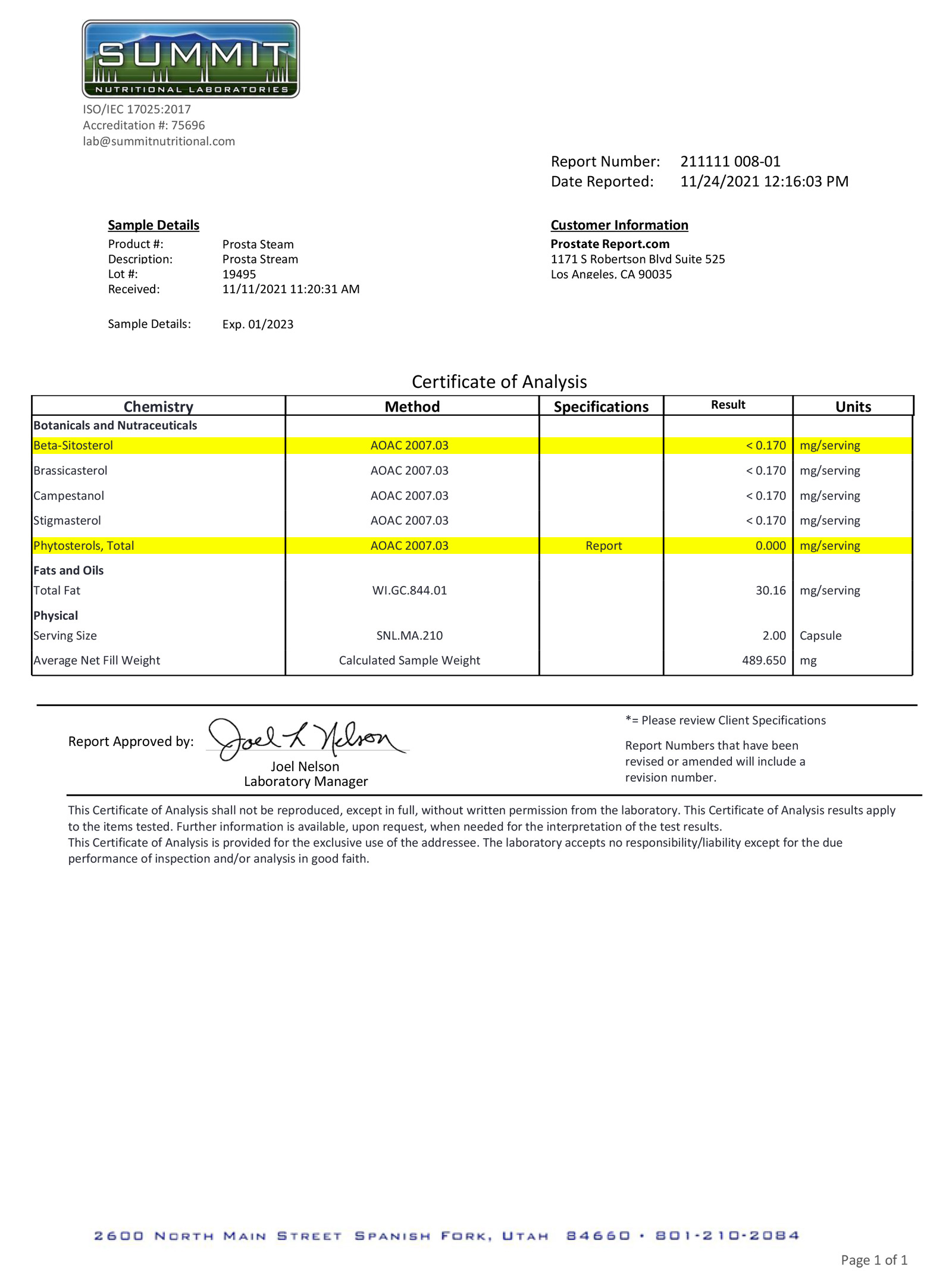 ProstaStream lab report 