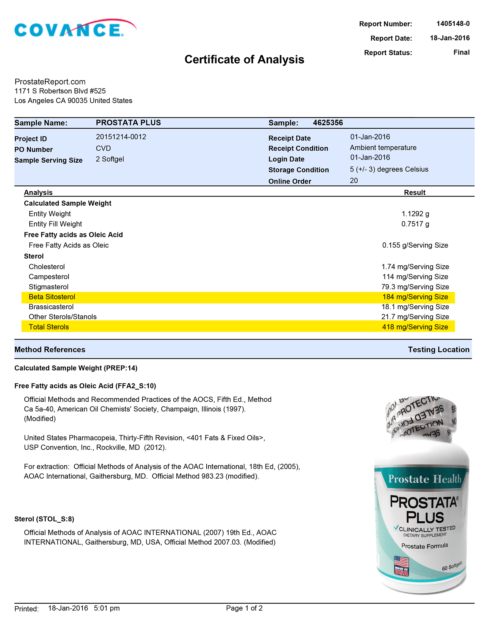 Prostata Plus lab report 