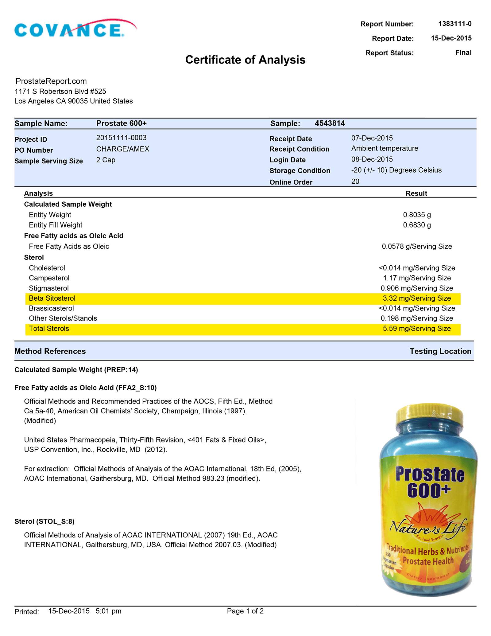 Prostate 600+ lab report 