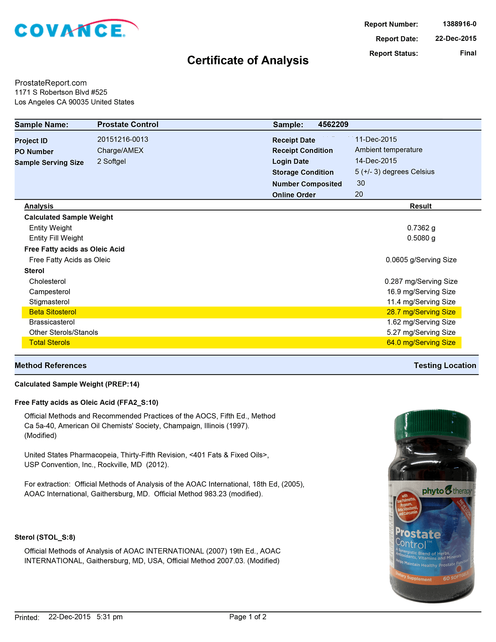 Prostate Control lab report 