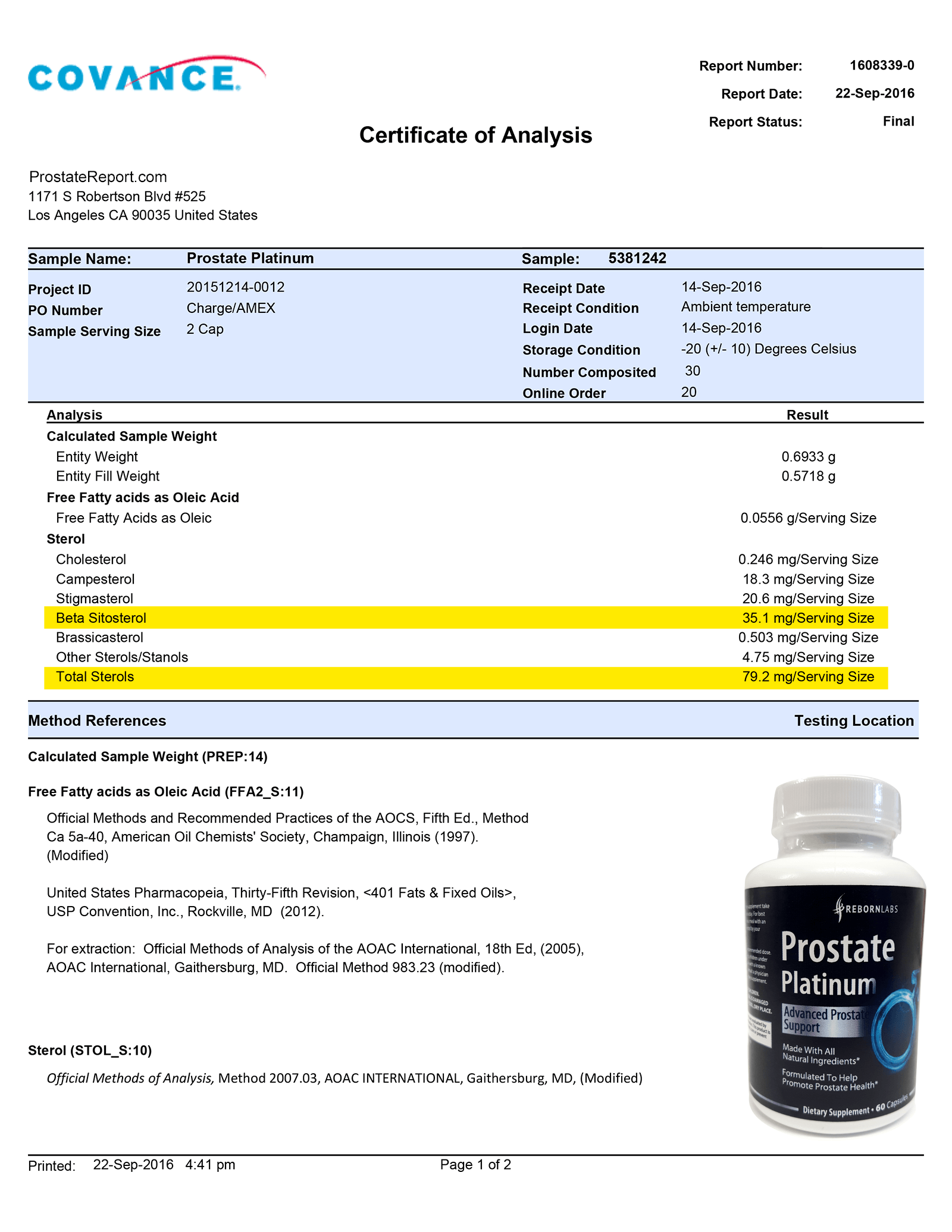 Prostate Platinum lab report