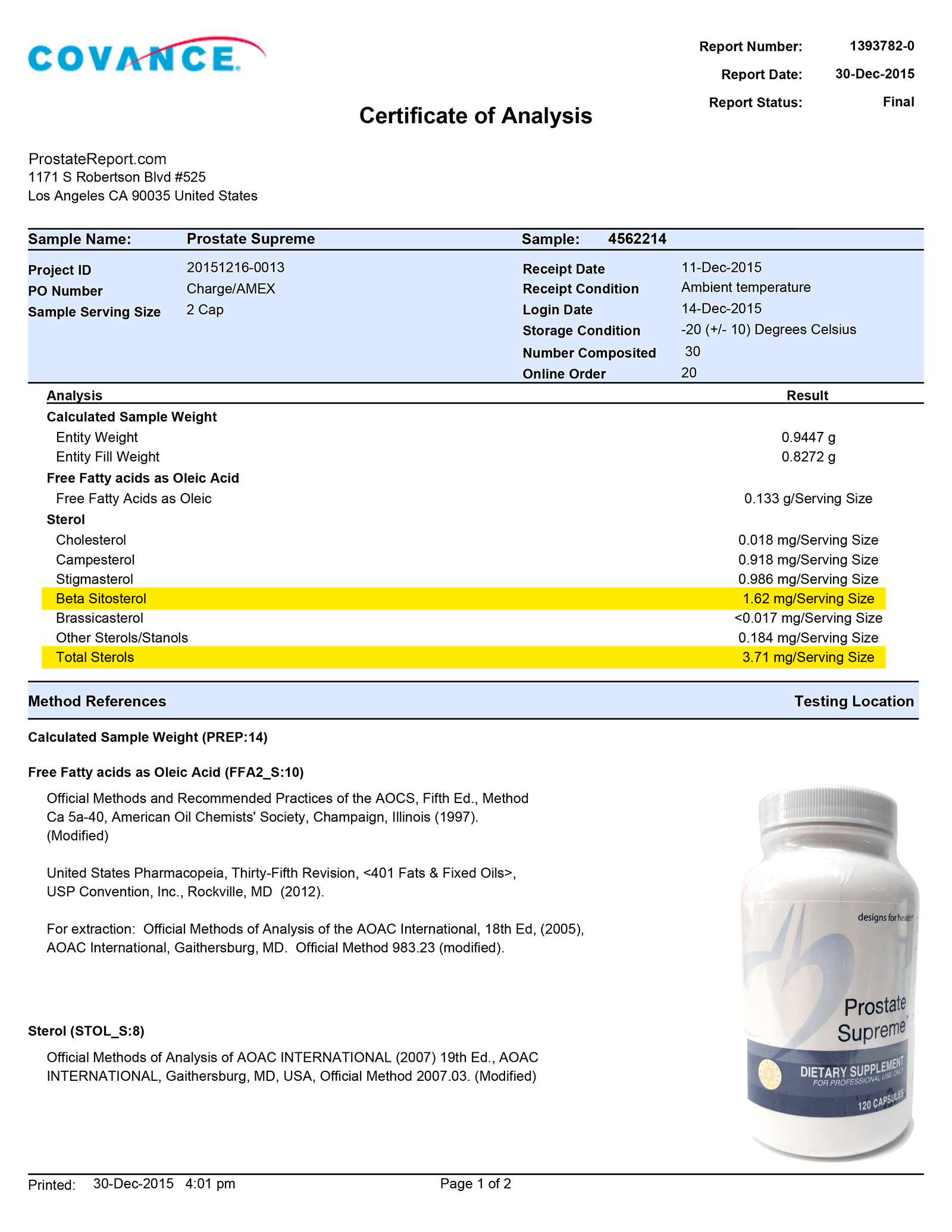 Prostate Supreme lab report 