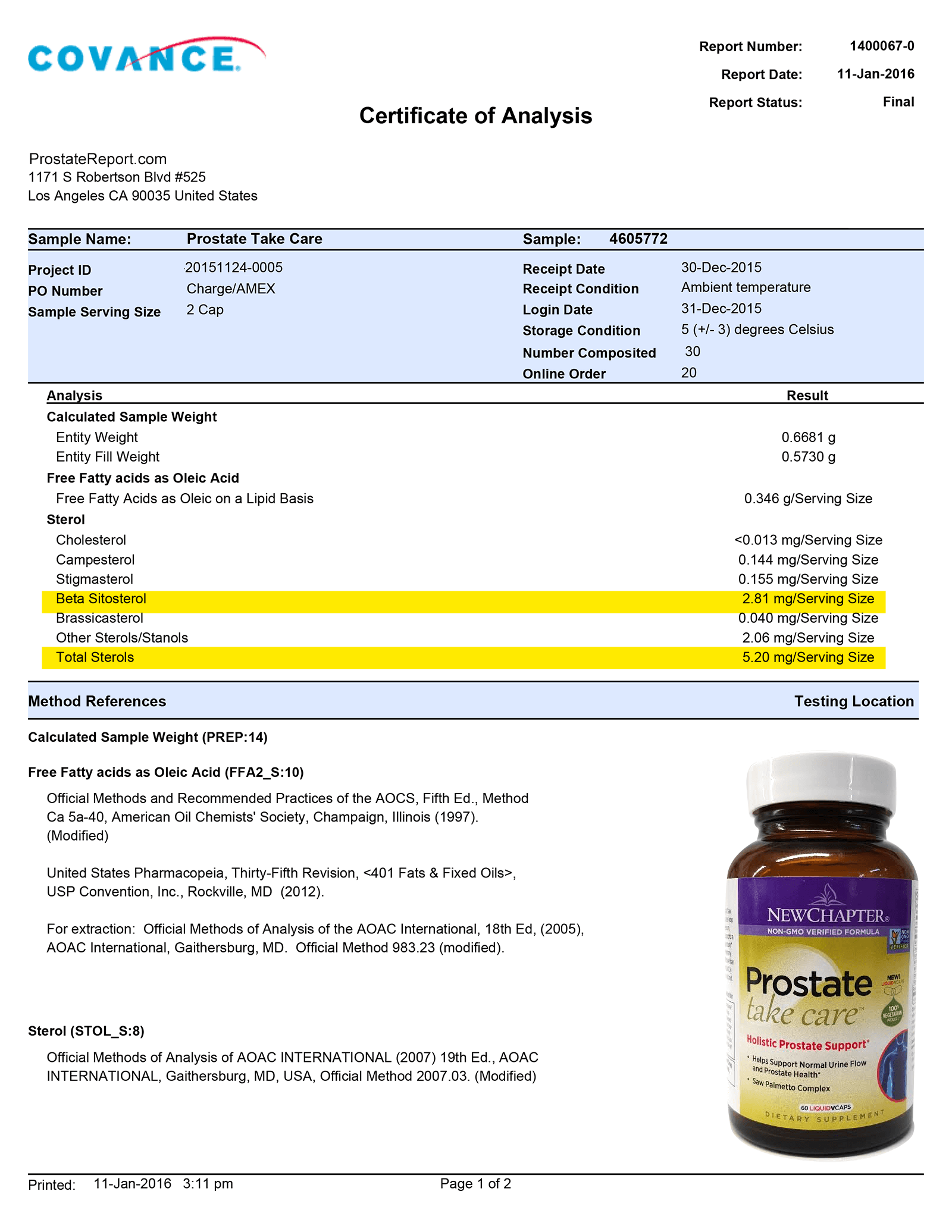 Prostate Take Care lab report 