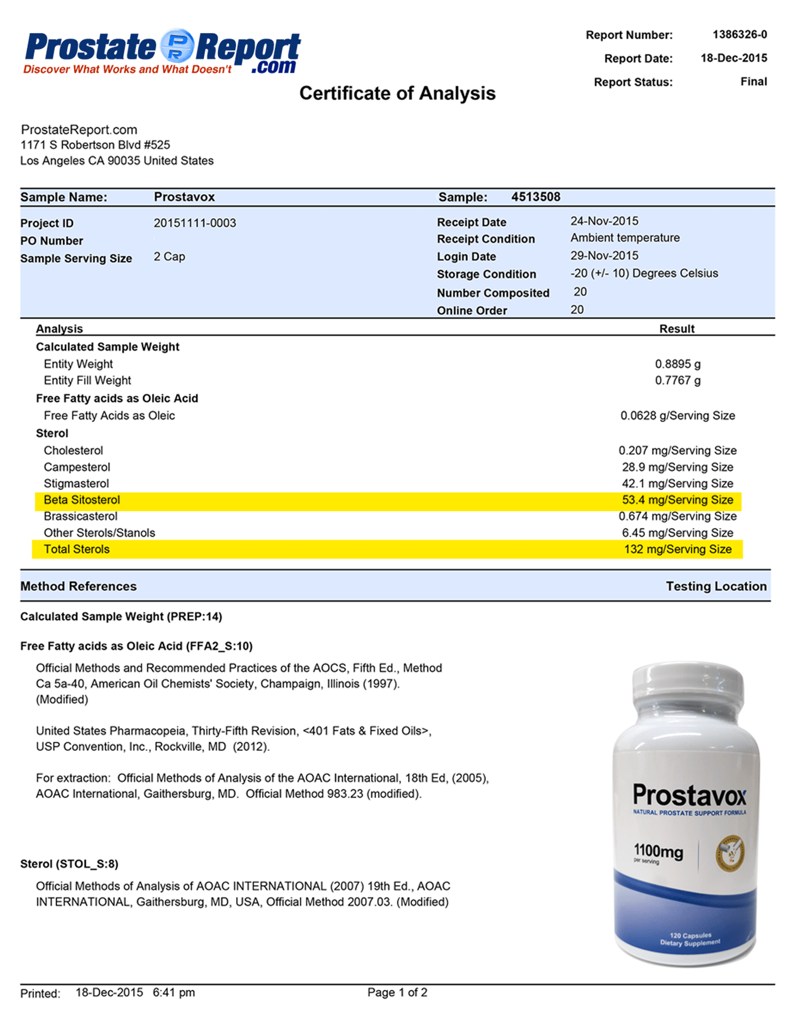 Prostavox lab report 