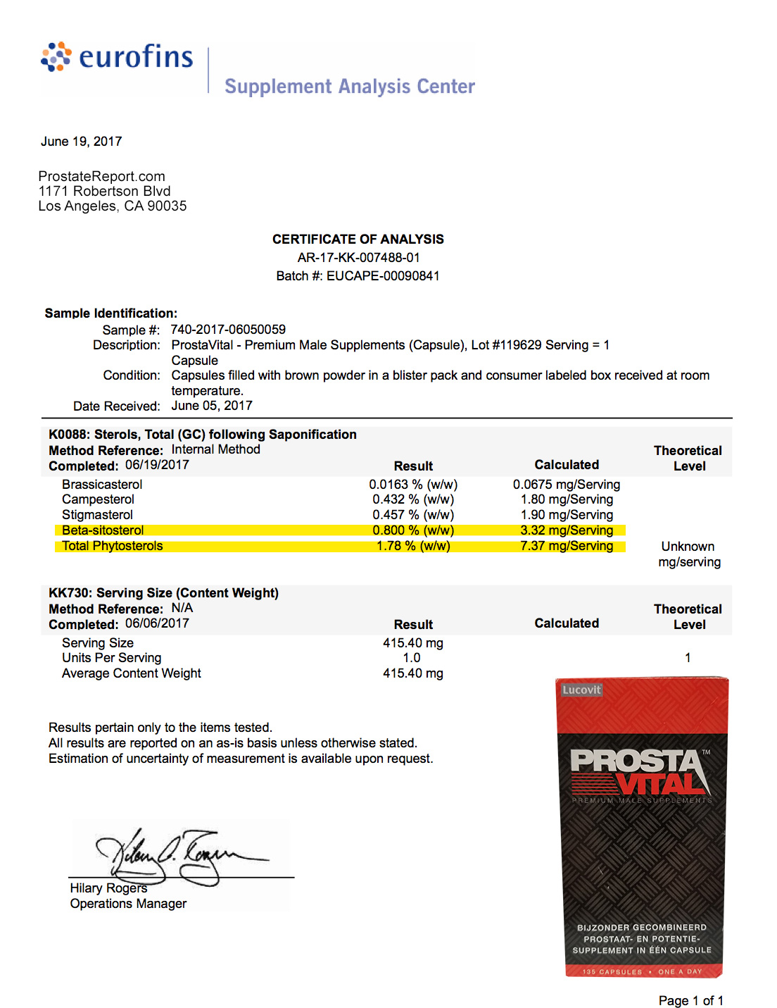 ProstaVital lab report 