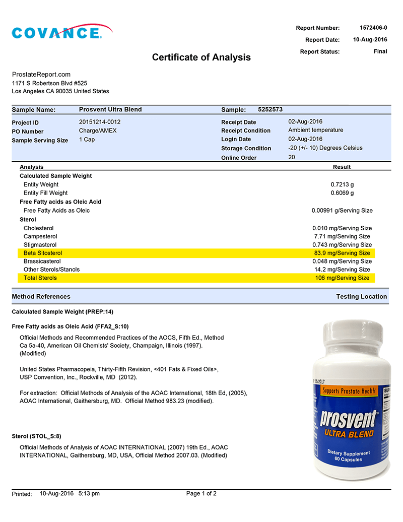 Prosvent Ultra Blend lab report 