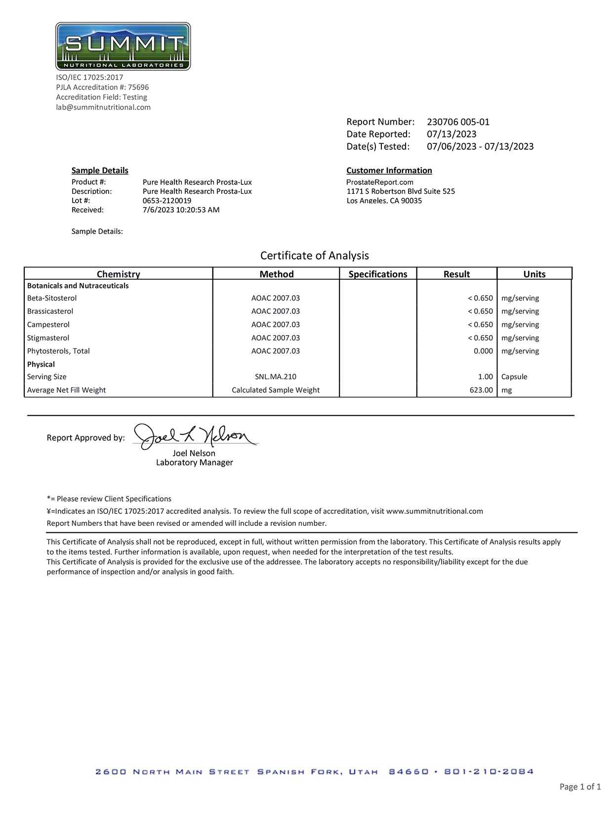 Prosta-Lux lab report 