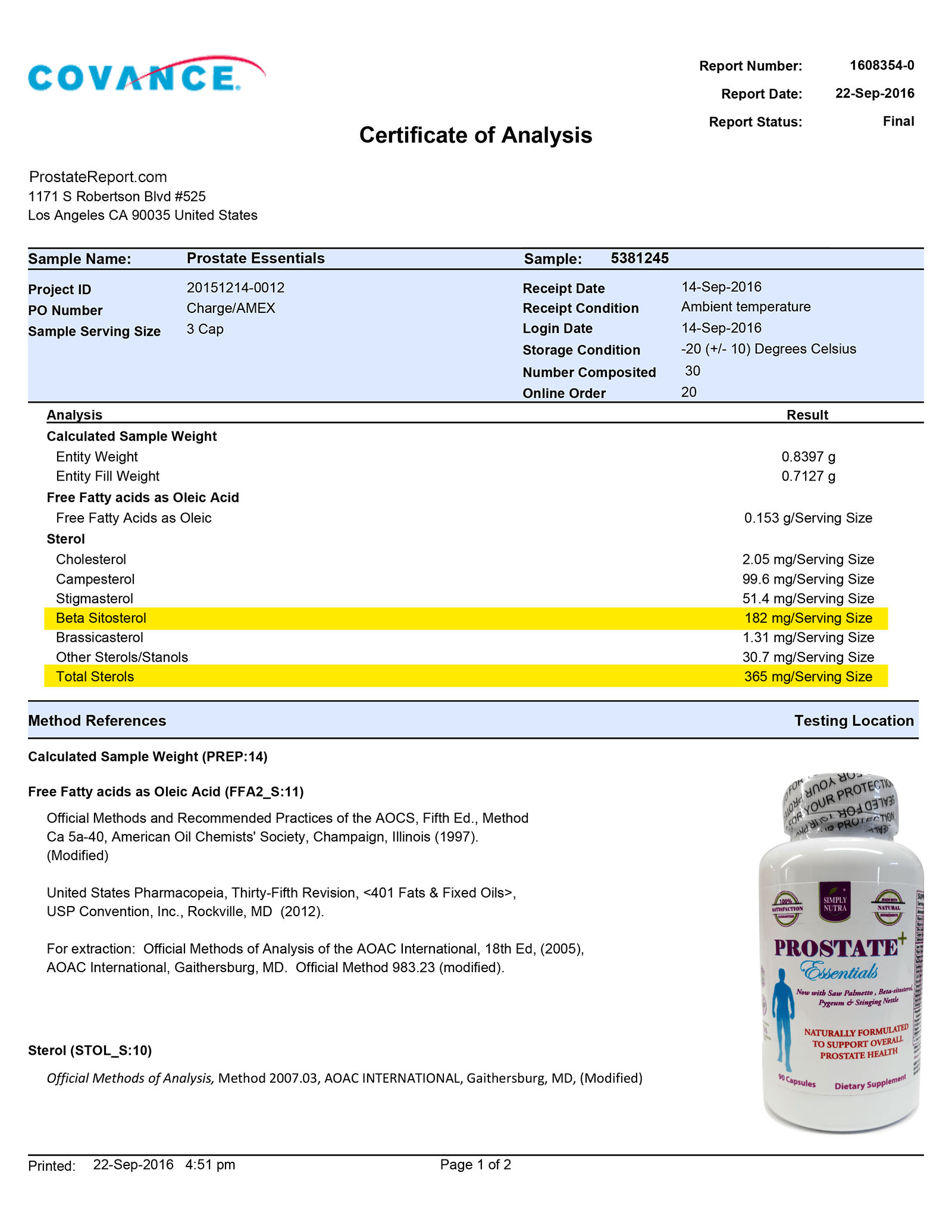 Prostate Essentials lab report