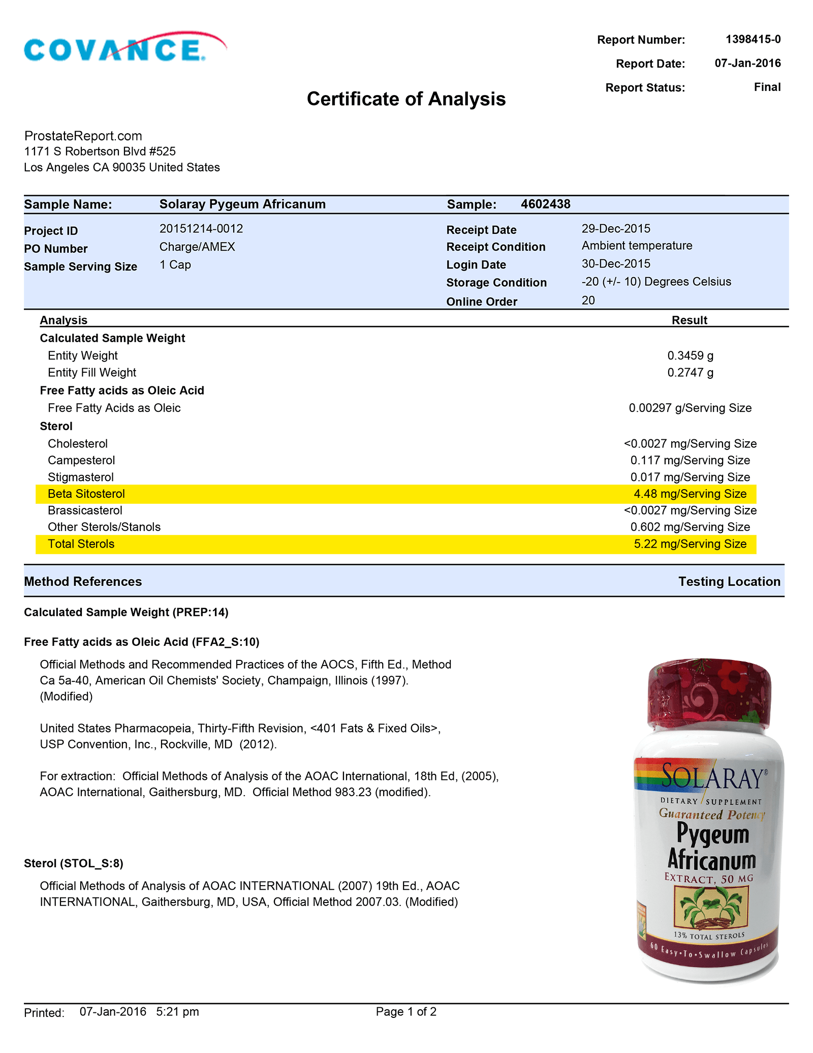 Pygeum Africanum lab report 