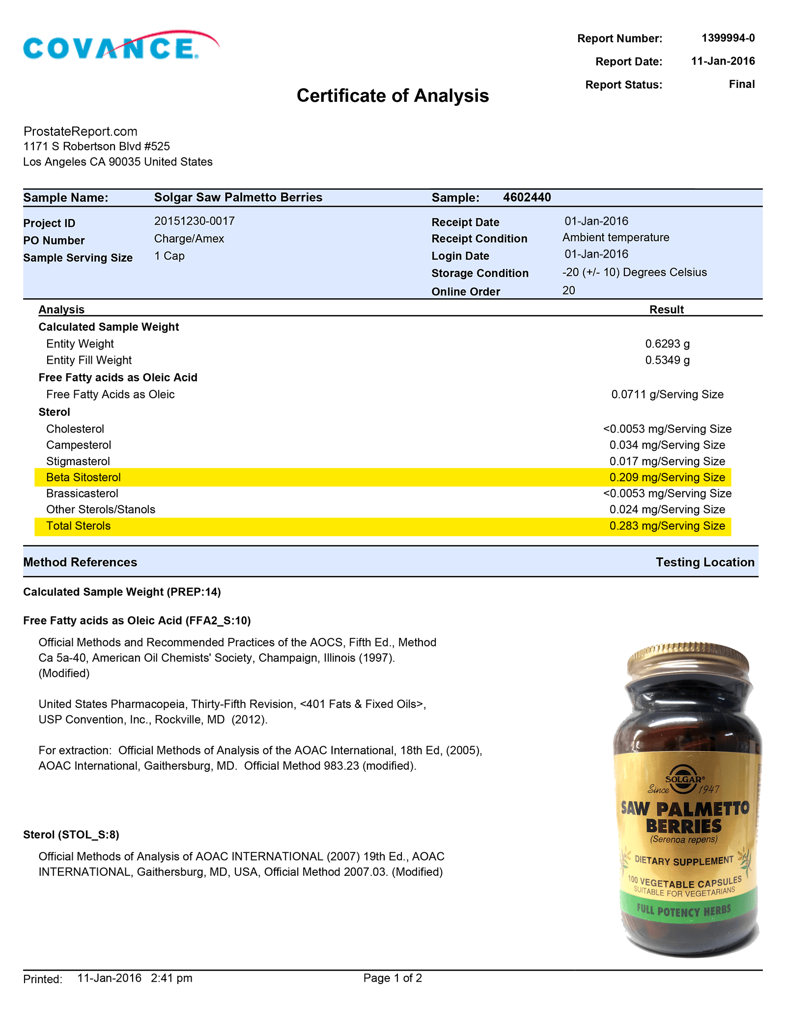 Saw Palmetto Berries lab report 