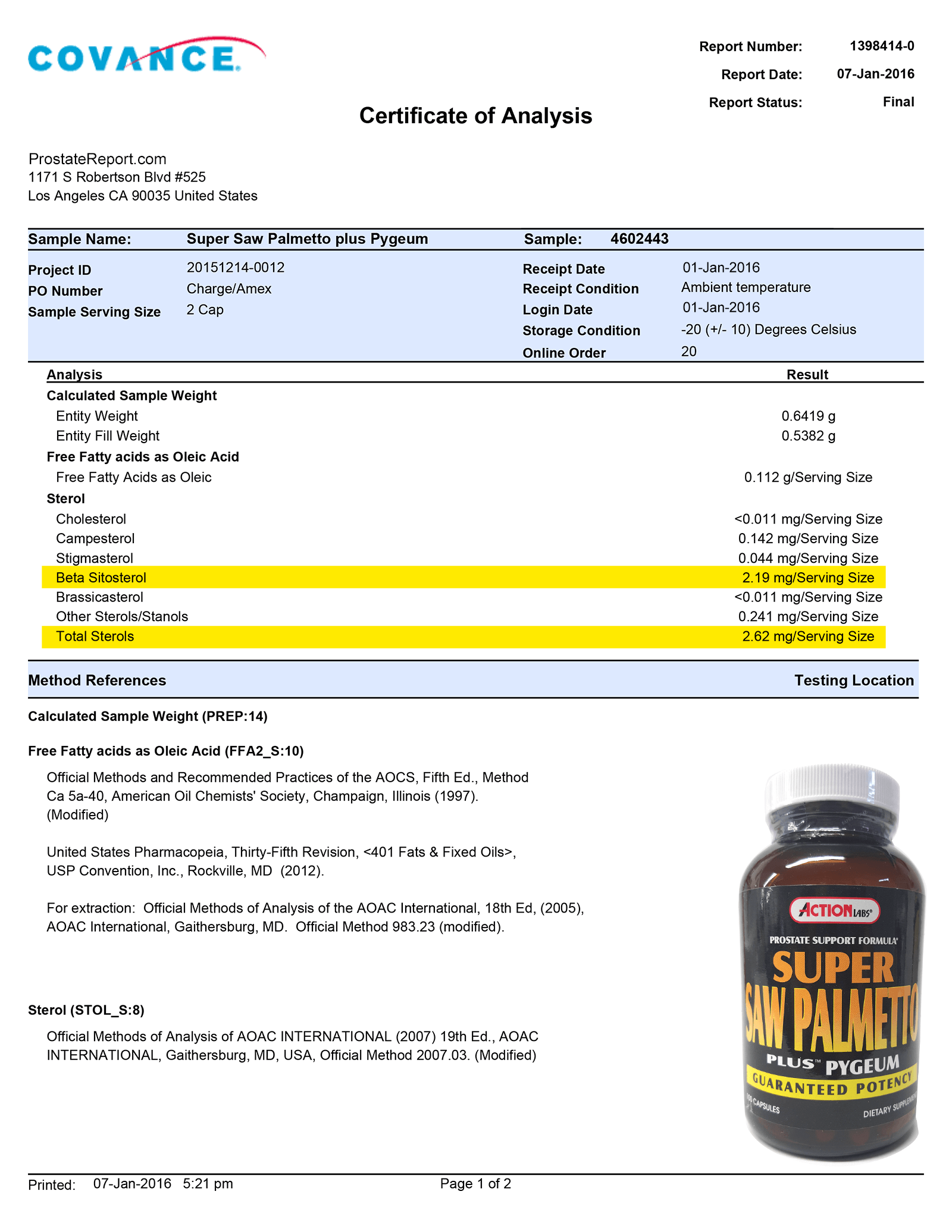 Super Saw Palmetto Plus Pygeum lab report 