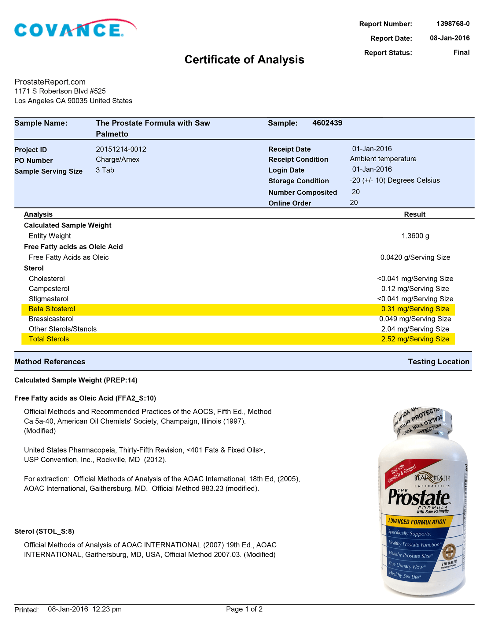 The Prostate Formula lab report 