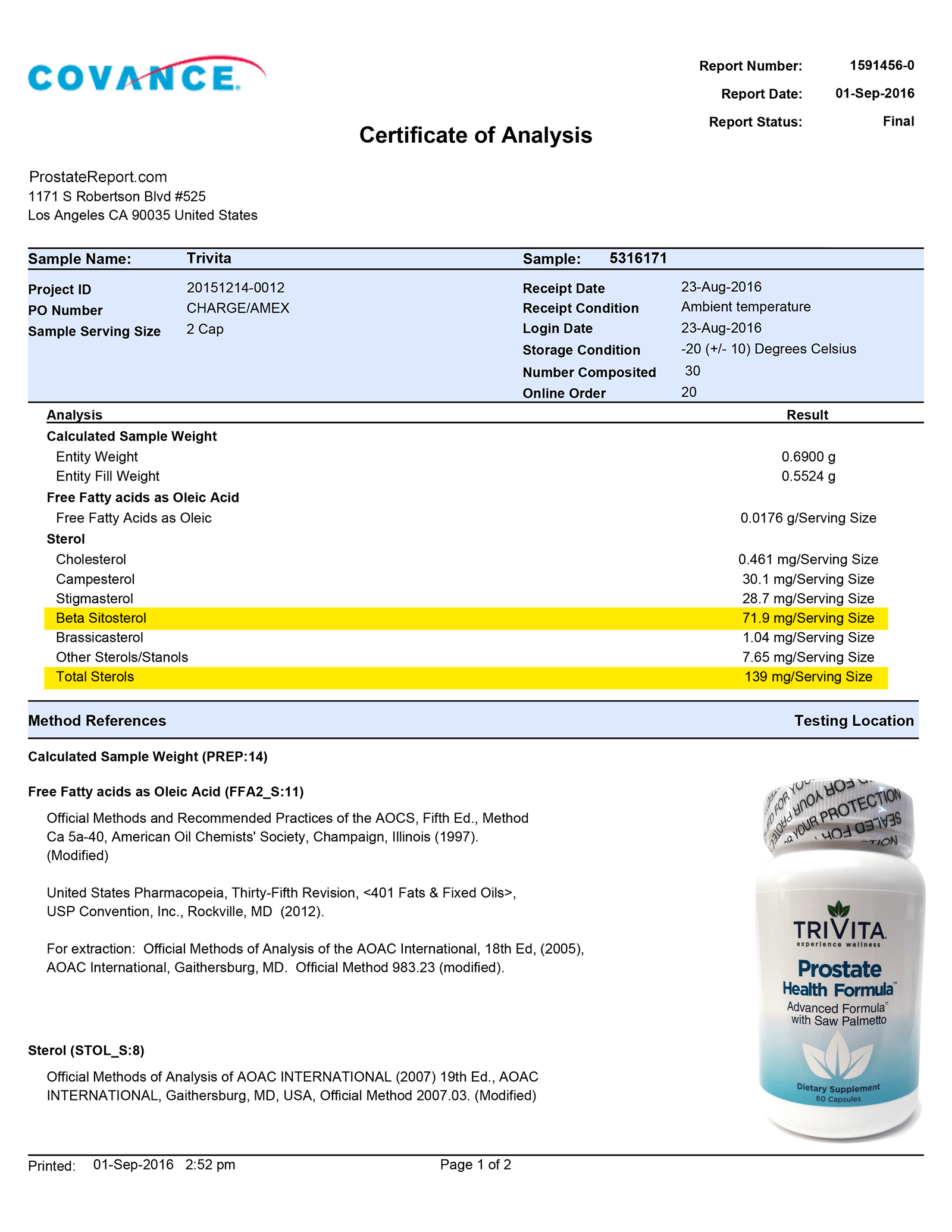 Prostate Health Formula lab report