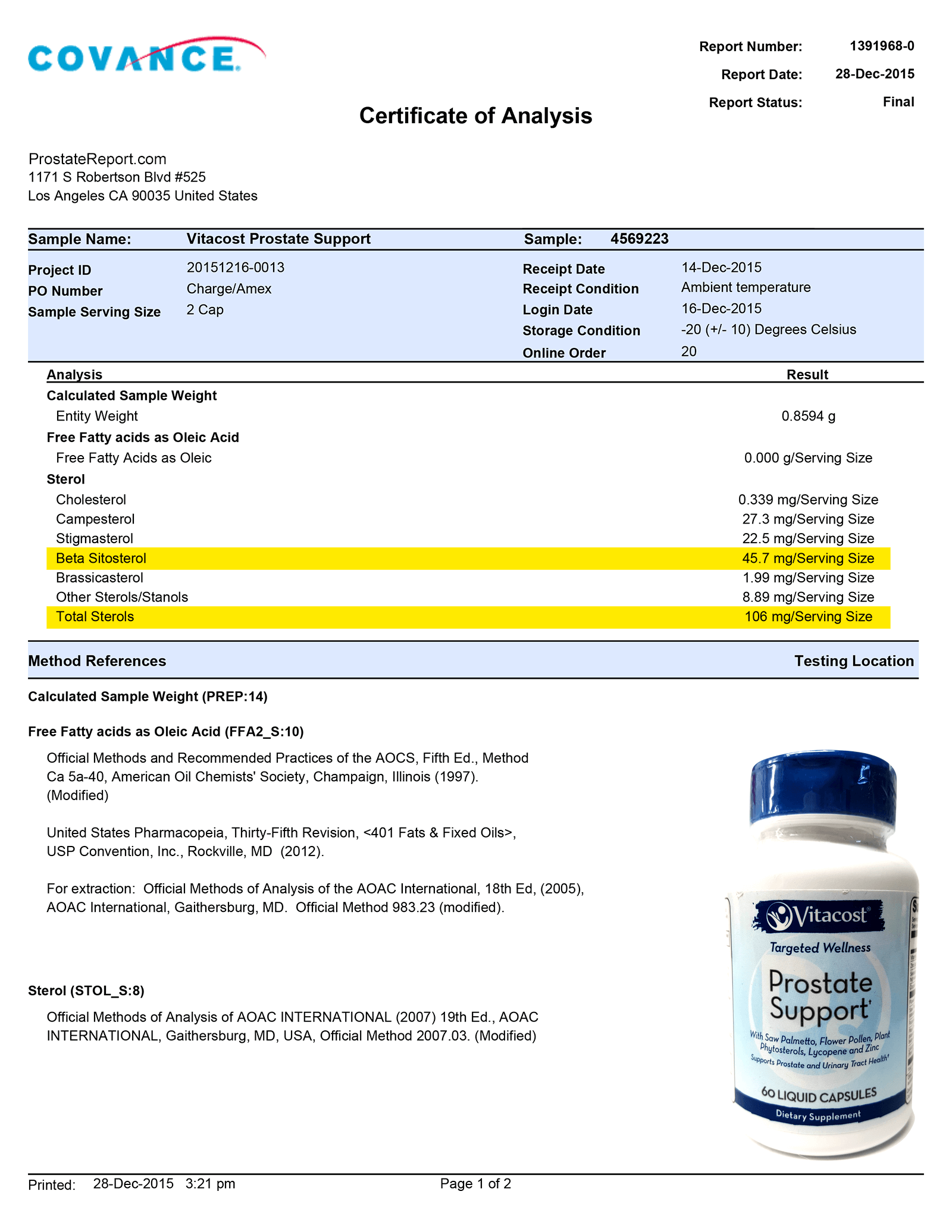 Prostate Support lab report 