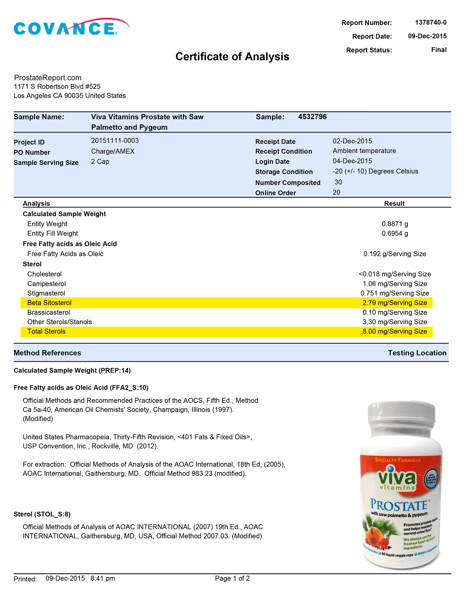 Prostate Formula lab report 