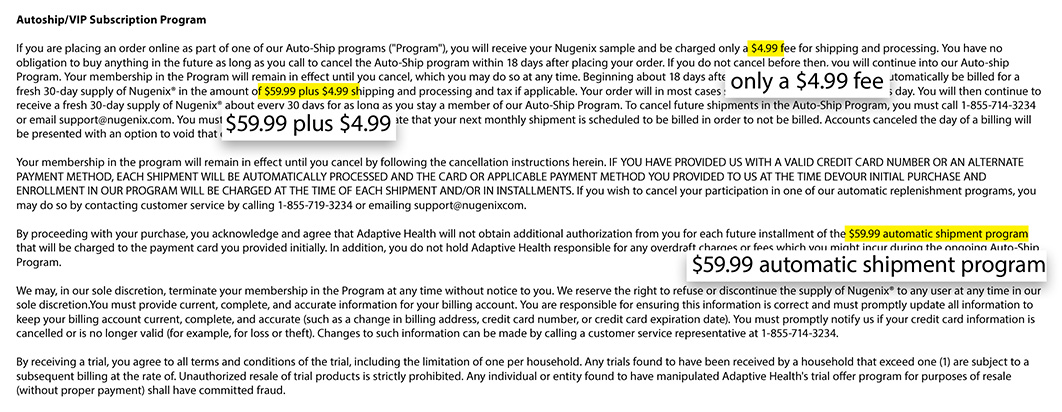 Nugenix billing terms