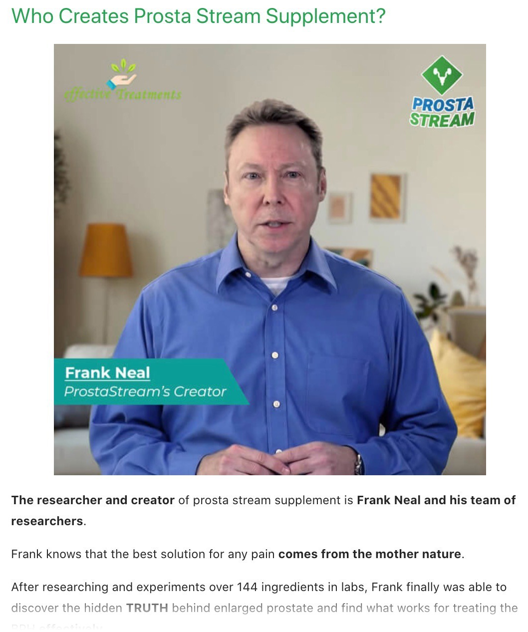 Frank Neal - Prostastream creator