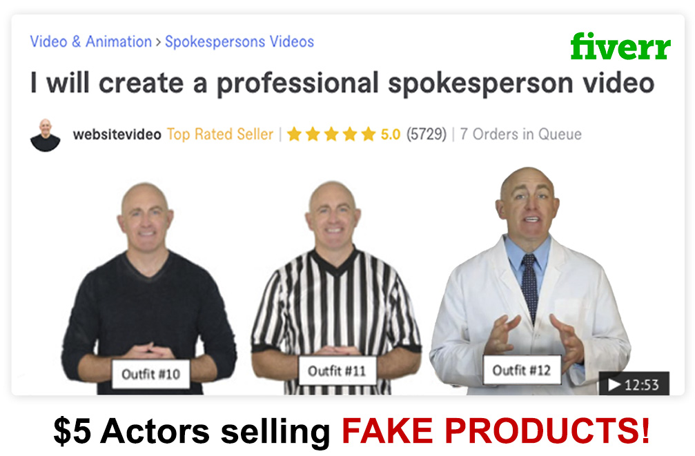 fake Fiverr actor showing three characters
